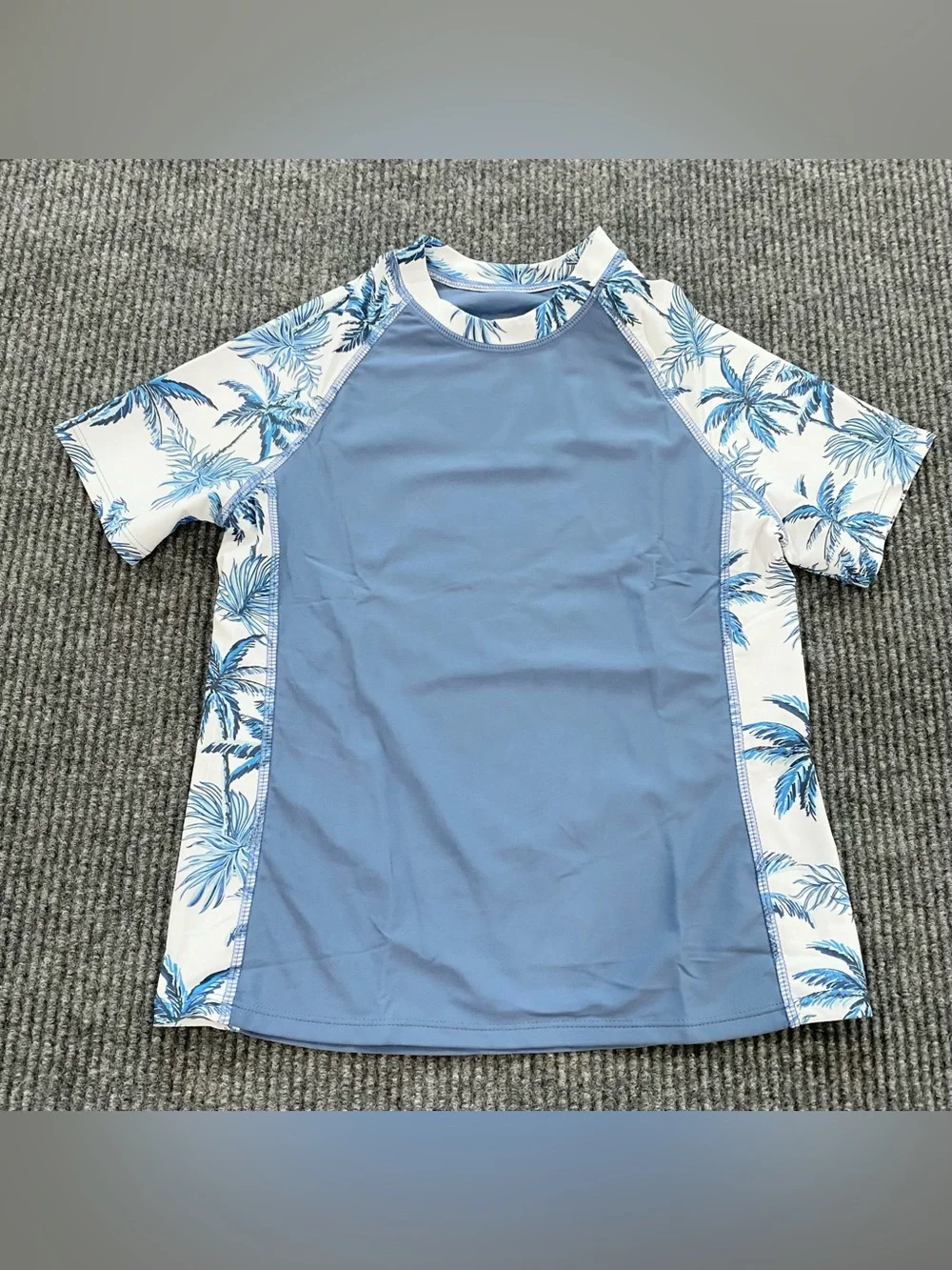 Kids Blue Palm Tree Tropical Rash Guard and Swim Shorts Set Size 12T